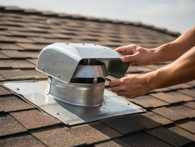 Ridgefield Dryer Vent Cleaning certified technician safely cleaning a roof-mounted dryer vent in Ridgefield