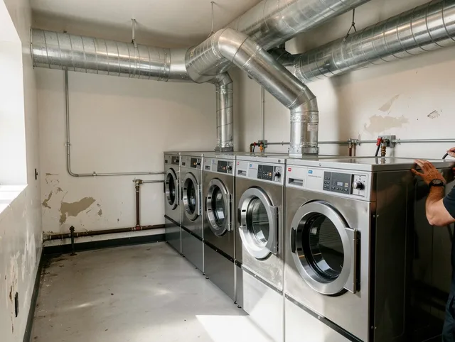 Ridgefield Dryer Vent Cleaning team performing large-scale commercial dryer vent cleaning in Ridgefield