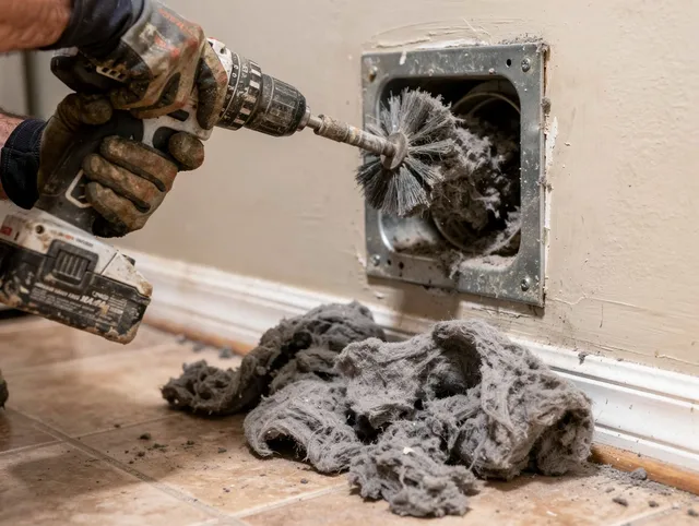 Certified Ridgefield Dryer Vent Cleaning technician performing dryer vent cleaning in Ridgefield