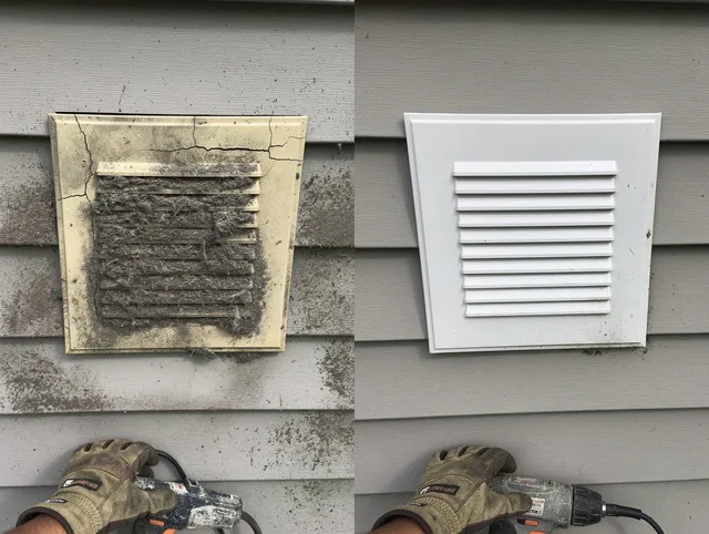 Ridgefield Dryer Vent Cleaning technician installing high-quality dryer vent cover at a residential property in Ridgefield